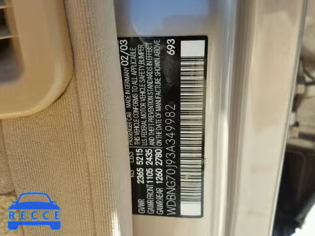 2003 MERCEDES-BENZ S 430 WDBNG70J93A349982 image 9