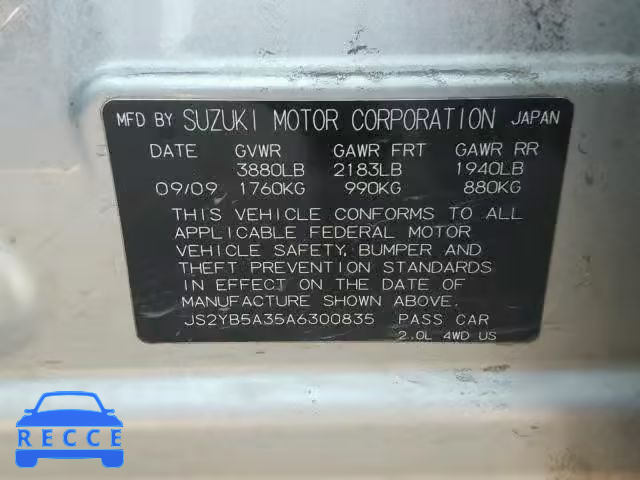 2010 SUZUKI SX4 BASE JS2YB5A35A6300835 image 9