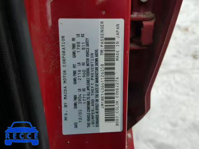 2004 MAZDA 3 HATCHBAC JM1BK143641126358 Bild 9