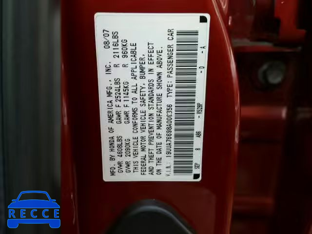 2008 ACURA TL TYPE S 19UUA76698A006356 image 9