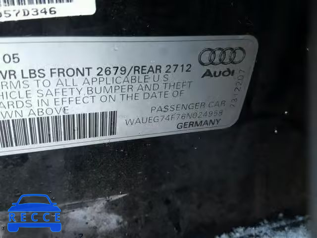 2006 AUDI A6 S-LINE WAUEG74F76N024958 зображення 9