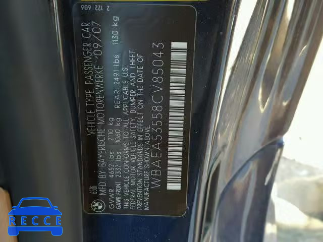 2008 BMW 650 I WBAEA53558CV85043 зображення 9