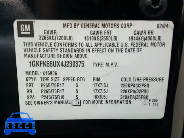 2004 GMC YUKON XL D 1GKFK66UX4J230375 image 9