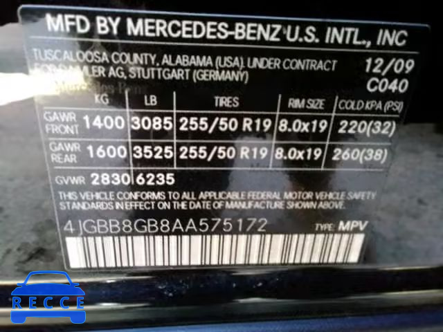 2010 MERCEDES-BENZ ML 350 4MA 4JGBB8GB8AA575172 image 9