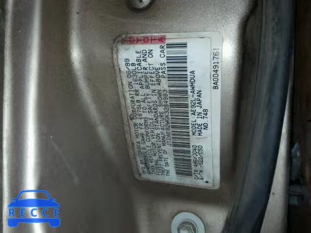 1989 TOYOTA COROLLA DL JT2AE92W6K3284983 image 9