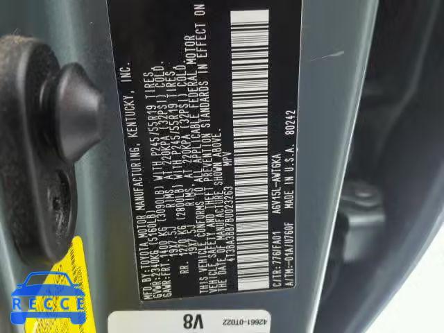 2011 TOYOTA VENZA BASE 4T3BA3BB7BU023263 зображення 9