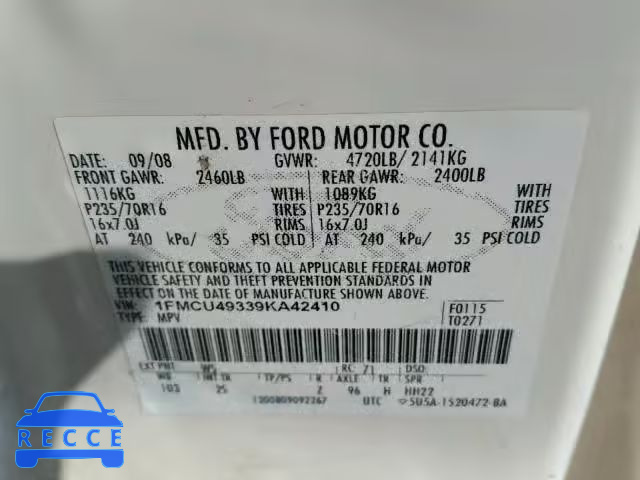 2009 FORD ESCAPE HYB 1FMCU49339KA42410 image 9