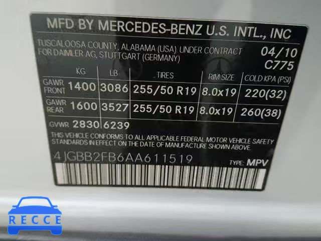2010 MERCEDES-BENZ ML 350 BLU 4JGBB2FB6AA611519 image 9
