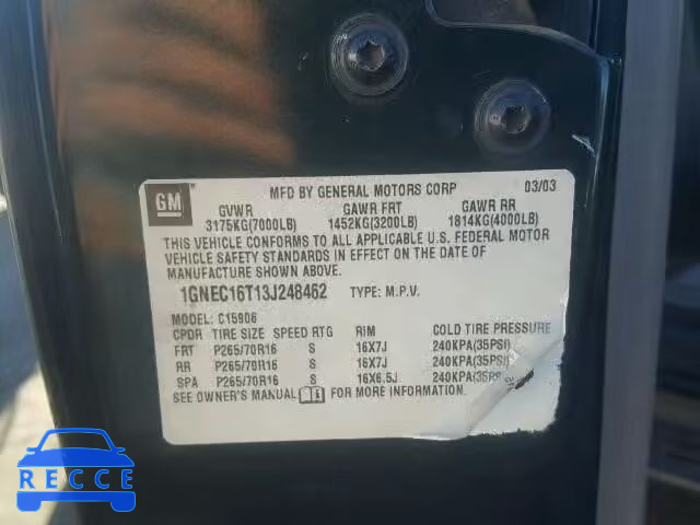 2003 CHEVROLET SUBURBAN C 1GNEC16T13J248462 image 9
