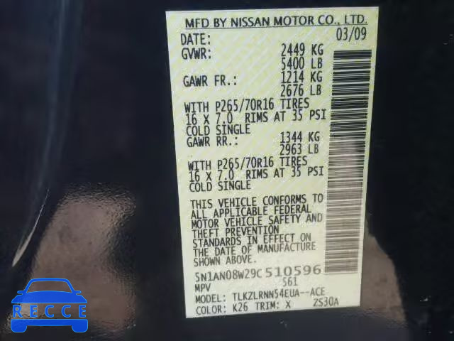 2009 NISSAN XTERRA OFF 5N1AN08W29C510596 зображення 9