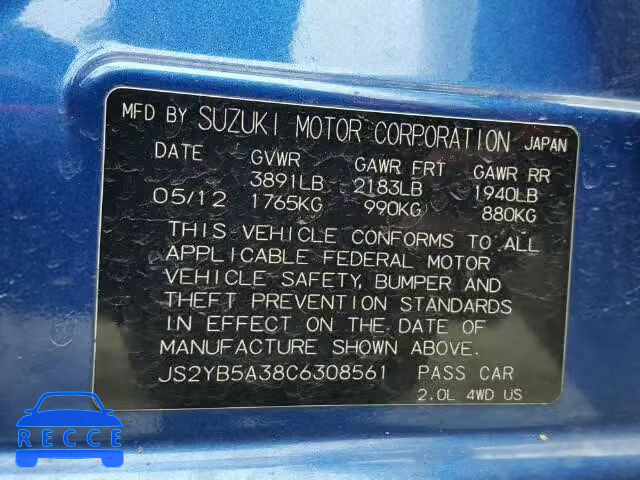 2012 SUZUKI SX4 BASE JS2YB5A38C6308561 image 9