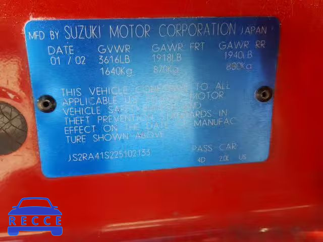 2002 SUZUKI AERIO S JS2RA41S225102133 зображення 9
