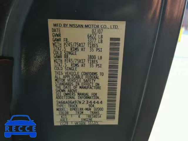 2007 NISSAN TITAN XE 1N6BA06A97N234444 image 9