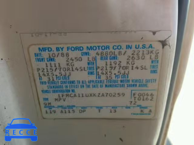 1989 FORD AEROSTAR 1FMCA11UXKZA70259 image 9