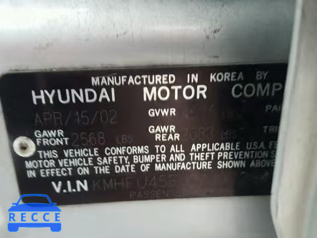 2002 HYUNDAI XG 350 KMHFU45E92A197284 image 9