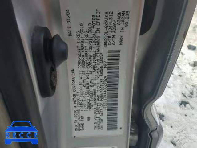 2004 TOYOTA 4RUNNER LI JTEZU17R440027824 image 9