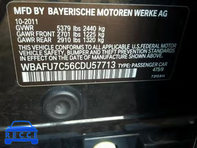 2012 BMW 535 XI WBAFU7C56CDU57713 зображення 9