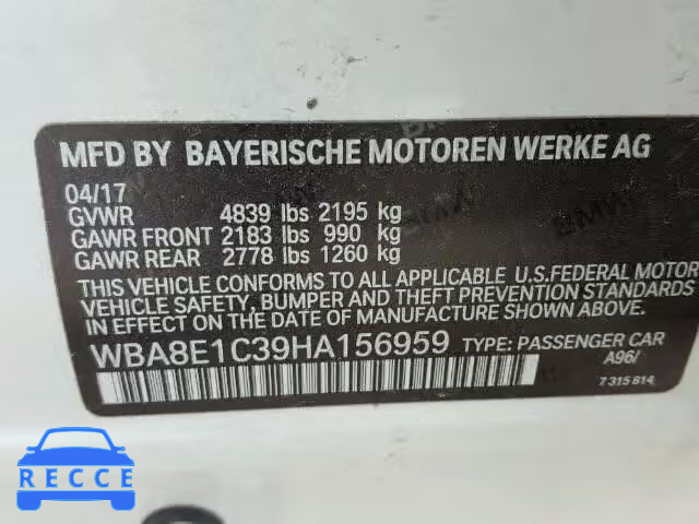 2017 BMW 330E WBA8E1C39HA156959 зображення 9