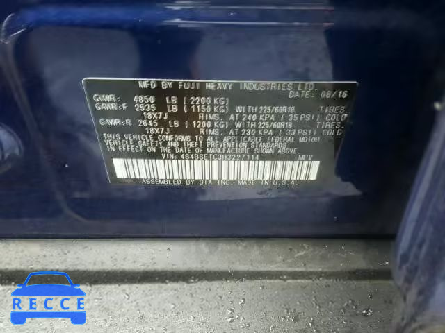 2017 SUBARU OUTBACK TO 4S4BSETC3H3227114 image 9