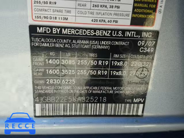2008 MERCEDES-BENZ ML 320 CDI 4JGBB22E58A325218 Bild 9