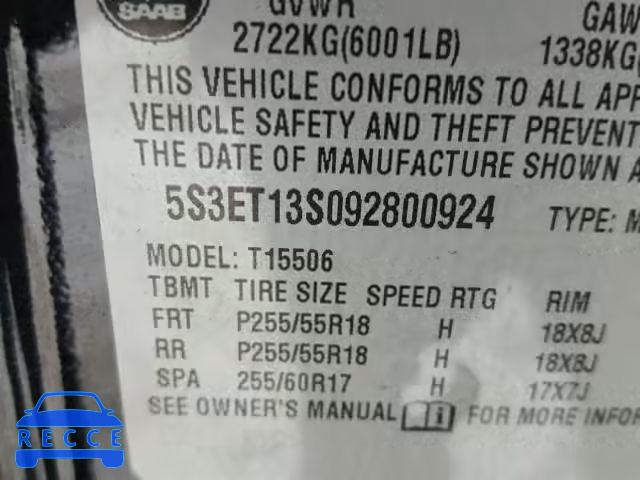 2009 SAAB 9-7X 4.2I 5S3ET13S092800924 image 9