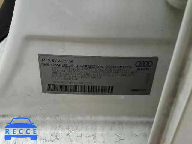 2007 AUDI A4 2 WAUAF78E77A098747 зображення 9