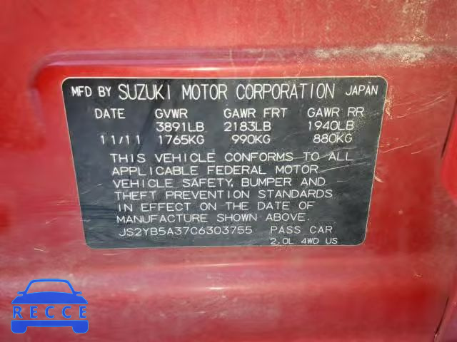 2012 SUZUKI SX4 BASE JS2YB5A37C6303755 image 9
