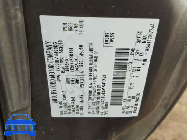 2003 FORD F350 SRW S 3FTSX31L43MB41721 image 9