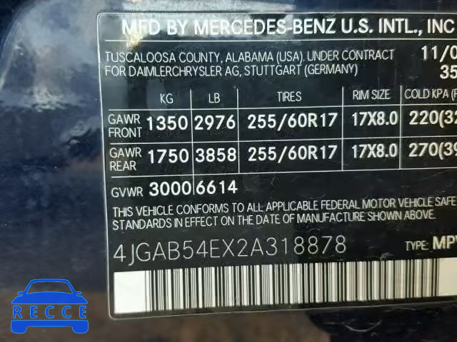 2002 MERCEDES-BENZ ML 320 4JGAB54EX2A318878 image 9