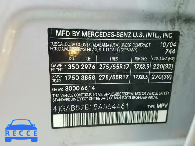 2005 MERCEDES-BENZ ML 350 4JGAB57E15A564461 image 9