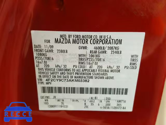 2010 MAZDA TRIBUTE I 4F2CY9C73AKM03382 image 9