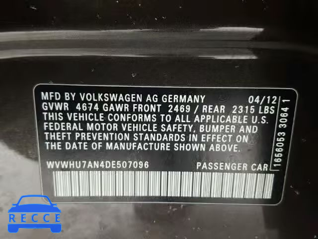 2013 VOLKSWAGEN CC LUXURY WVWHU7AN4DE507096 зображення 9