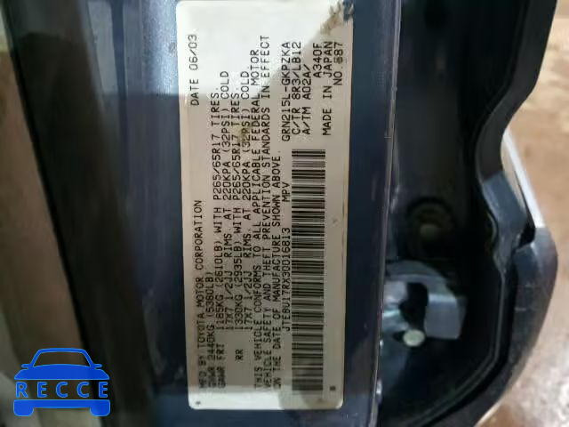 2003 TOYOTA 4RUNNER LI JTEBU17RX30016813 image 9
