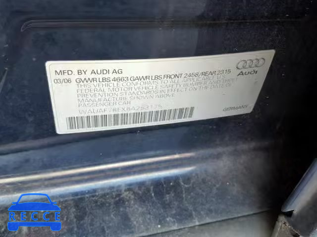 2006 AUDI A4 2 WAUAF78EX6A253175 зображення 9