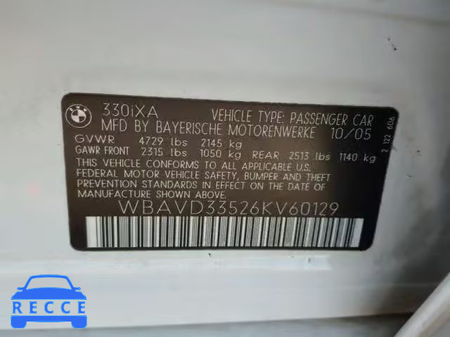 2006 BMW 330 XI WBAVD33526KV60129 image 9