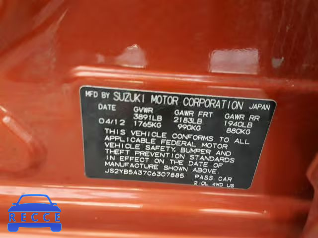 2012 SUZUKI SX4 BASE JS2YB5A37C6307885 image 9