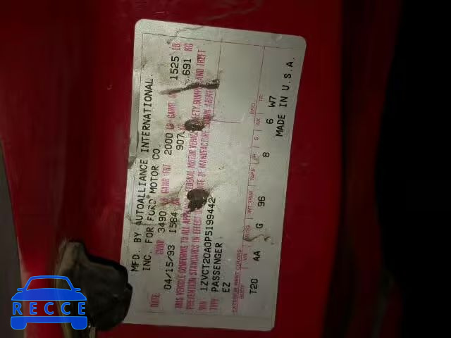 1993 FORD PROBE BASE 1ZVCT20A0P5199442 image 9