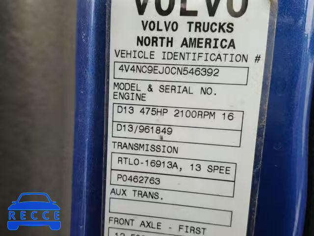 2012 VOLVO VN VNL 4V4NC9EJ0CN546392 зображення 9