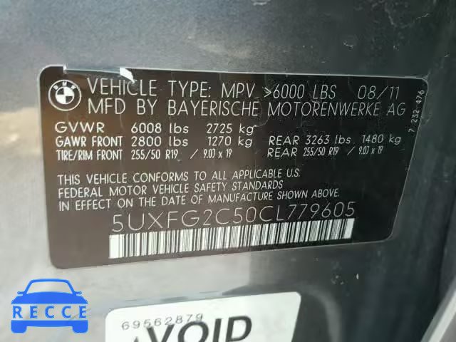 2012 BMW X6 XDRIVE3 5UXFG2C50CL779605 image 9