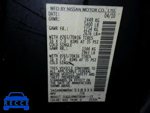 2010 NISSAN XTERRA OFF 5N1AN0NW9AC518333 image 9