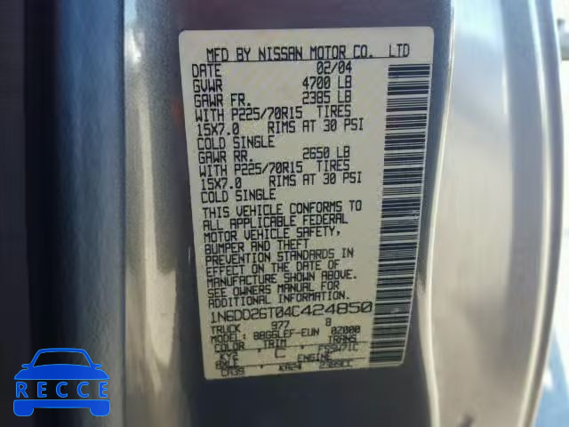2004 NISSAN FRONTIER K 1N6DD26T04C424850 image 9