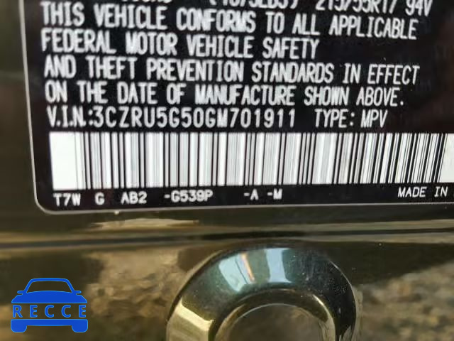 2016 HONDA HR-V EX 3CZRU5G50GM701911 image 9