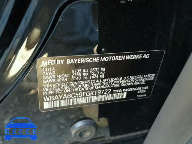 2015 BMW 750 I WBAYA8C59FGK19722 зображення 9
