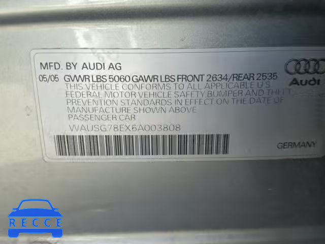 2006 AUDI A4 S-LINE WAUSG78EX6A003808 image 9