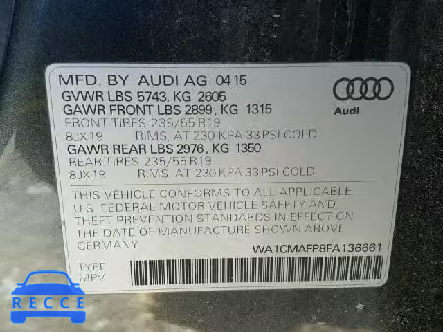 2015 AUDI Q5 TDI WA1CMAFP8FA136661 Bild 9