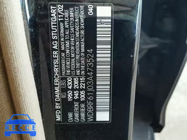 2003 MERCEDES-BENZ C 240 WDBRF61J03A473524 image 9