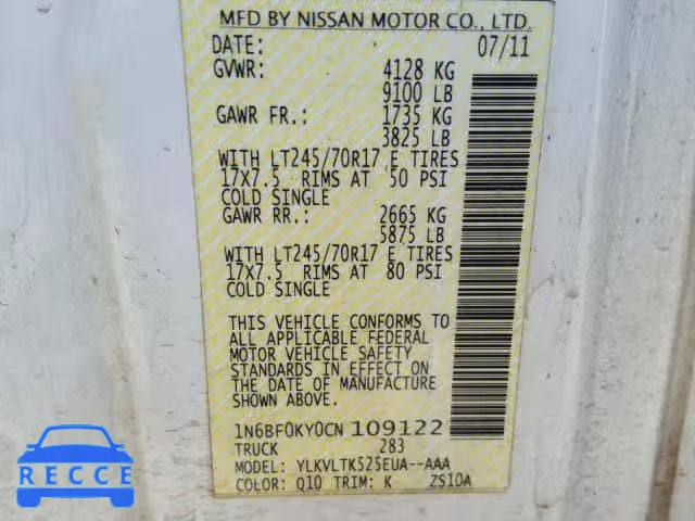 2012 NISSAN NV 1500 1N6BF0KY0CN109122 Bild 2