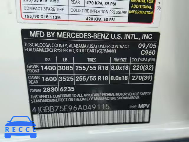 2006 MERCEDES-BENZ ML 500 4JGBB75E96A049115 image 9