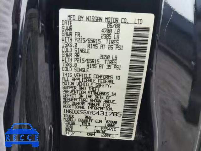 2000 NISSAN FRONTIER K 1N6DD26SXYC431785 image 9