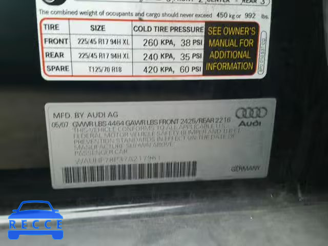 2007 AUDI A3 2 WAUHF78P37A217961 зображення 9